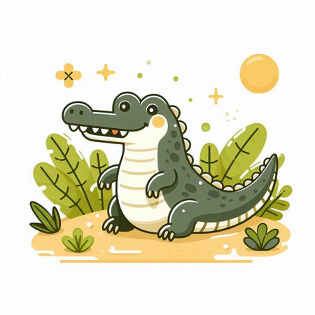 Cute crocodile on the sand. Vector illustration of a cartoon crocodile.のイラスト素材