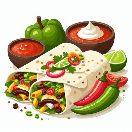 Mexican burritos. Traditional mexican food. Vector illustrationのイラスト素材