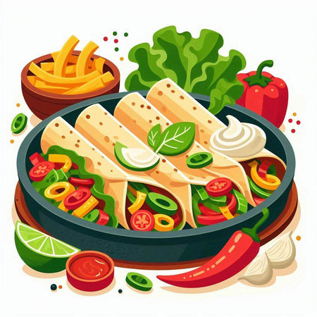 Mexican quesadilla with meat and vegetables. Vector illustrationのイラスト素材