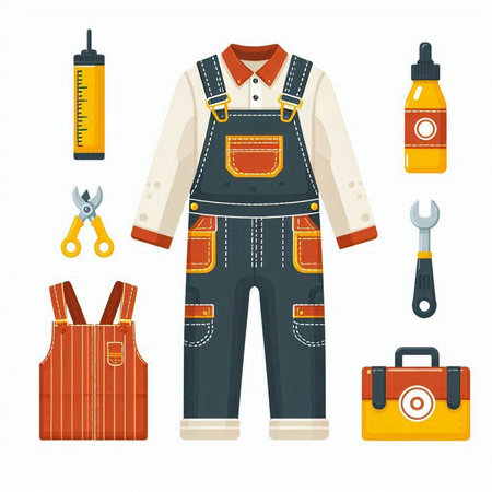 Set of tools and instruments for the repair of overalls. Vector illustrationのイラスト素材