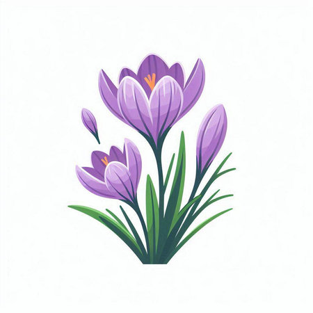Beautiful purple crocus flower isolated on white background. Vector spring illustration.のイラスト素材