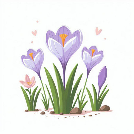 Crocuses. Spring flowers. Vector illustration in cartoon style.のイラスト素材