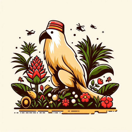 Parrot in the garden. Vector illustration of a parrot.のイラスト素材