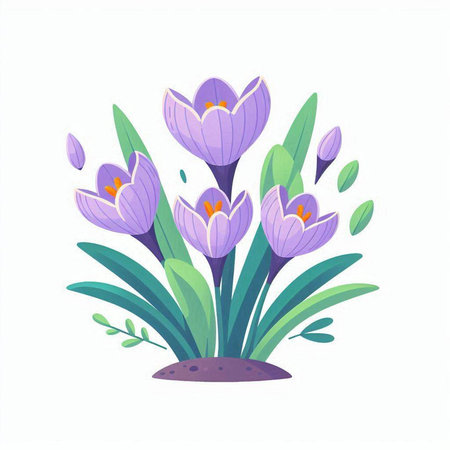 Crocuses spring flowers. Vector illustration in flat cartoon style.のイラスト素材