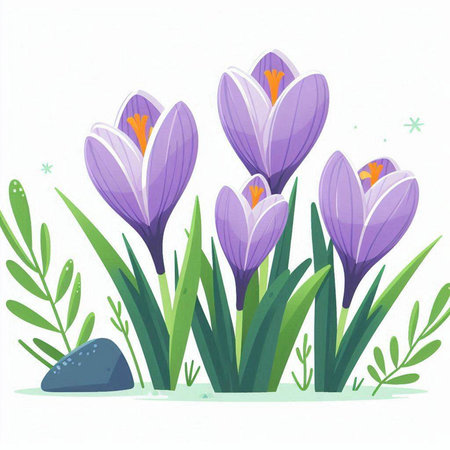 Spring crocus flowers. Vector illustration on white background for your designのイラスト素材