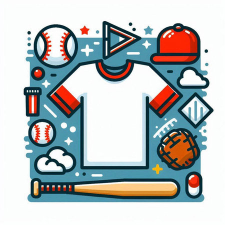 Baseball and baseball equipment. Vector illustration in thin line style.のイラスト素材