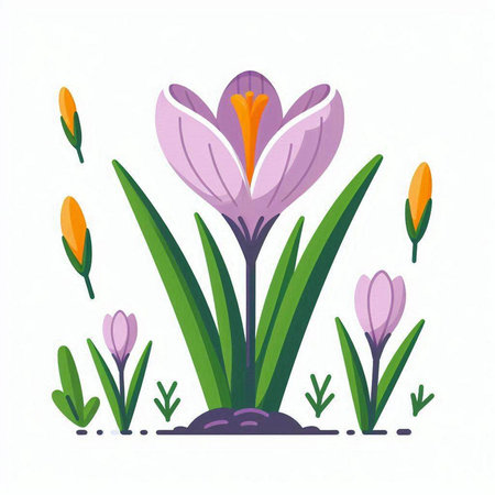Crocuses, spring flowers. Cute cartoon vector illustration.のイラスト素材
