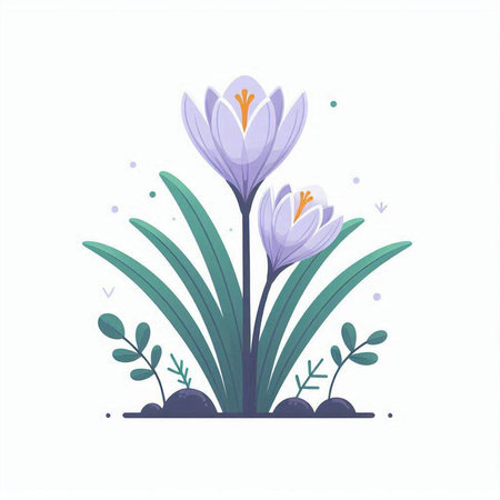 Crocuses. Spring flowers. Vector illustration in flat style.のイラスト素材