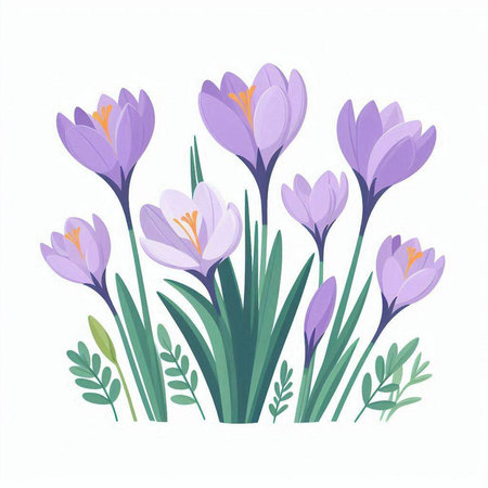 Purple crocus flowers on a white background. Vector illustration.のイラスト素材