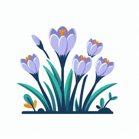 Crocuses on a white background. Spring flowers. Vector illustration.のイラスト素材