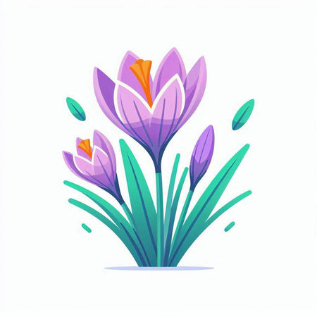 Crocuses in a bouquet on a white background. Vector illustration.のイラスト素材