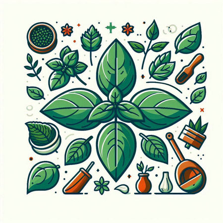 Vector illustration with herbs and spices in doodle style on white backgroundのイラスト素材