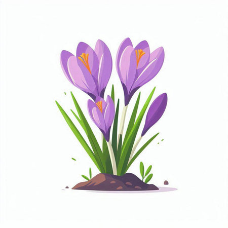 Purple crocus flowers isolated on white background. Vector illustration.のイラスト素材