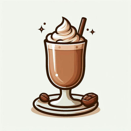 Coffee cup with whipped cream and coffee beans. Vector illustration.のイラスト素材