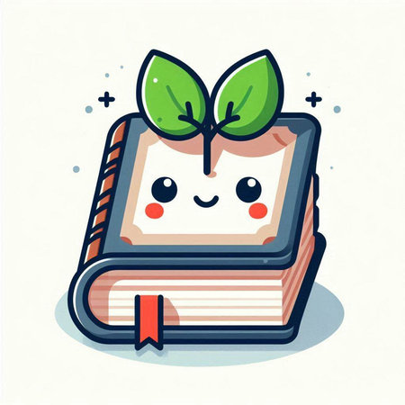 Cute book with green leaves on white background. Vector illustration.のイラスト素材