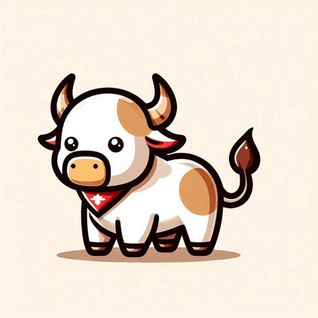 Cute cartoon cow. Vector illustration isolated on a white background.のイラスト素材