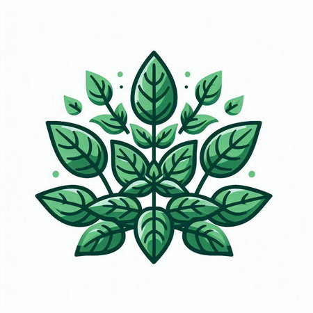 Green leaves on white background. Hand drawn vector illustration. Doodle style.のイラスト素材