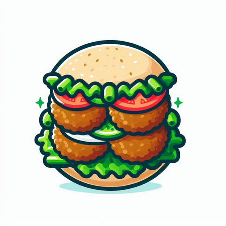 Cartoon hamburger icon. Vector illustration of fast food burger.のイラスト素材