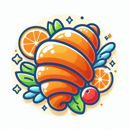 Croissant icon with fruits and leaves. Vector illustration isolated on white background.のイラスト素材