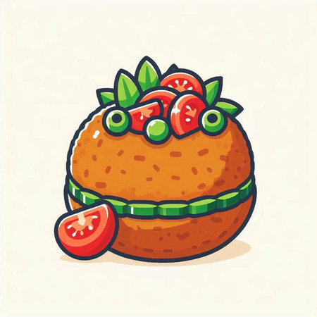Fruit cake with strawberries. Vector illustration in a cartoon style.のイラスト素材