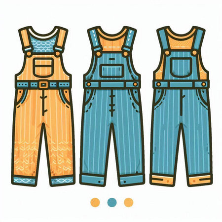 Set of overalls. Vector illustration in doodle style.のイラスト素材