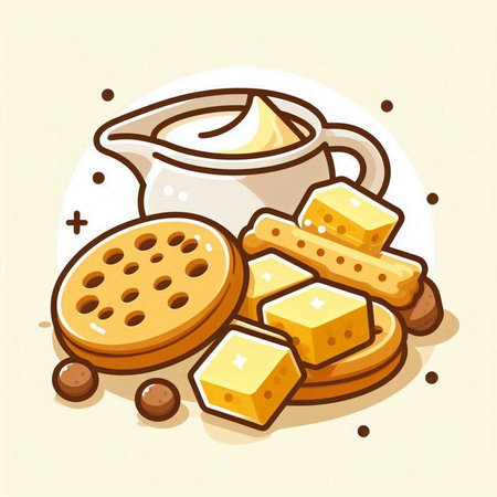 Illustration of butter and cookies in cartoon style. Vector illustration.のイラスト素材