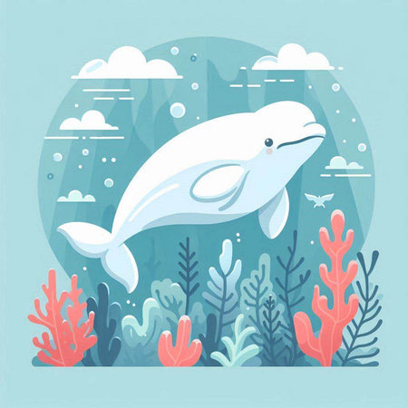 Cute cartoon whale. Underwater world. Vector illustration in flat styleのイラスト素材