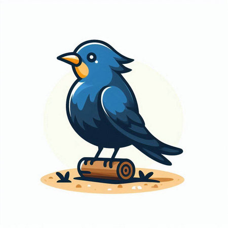 vector illustration of a blue bird sitting on a log in the sandのイラスト素材