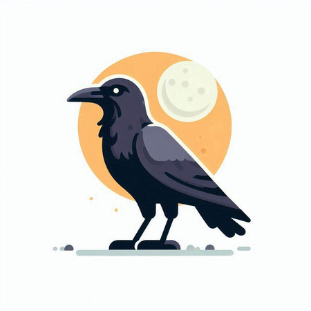 Crow with moon in the background. Vector illustration in flat style.のイラスト素材