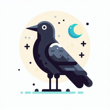 Crow in the moonlight. Vector illustration in flat style.のイラスト素材