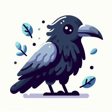 Crow vector illustration in flat style. Cute cartoon character.のイラスト素材