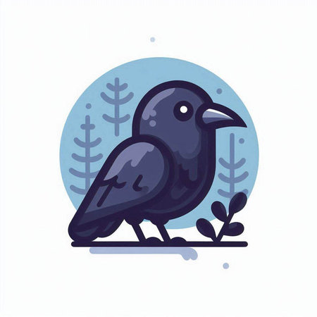 Crow in the forest. Vector illustration in a flat style.のイラスト素材