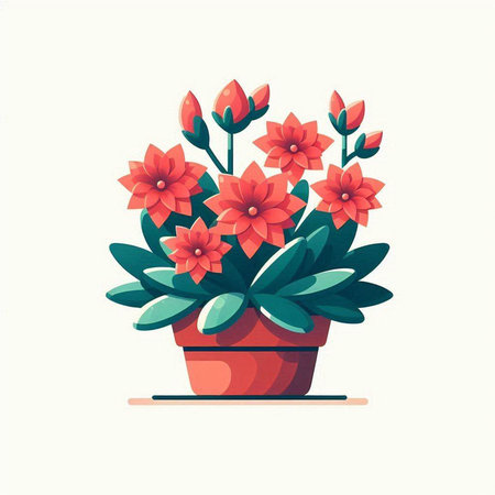 Flowerpot with red flowers. Vector illustration in flat style.のイラスト素材