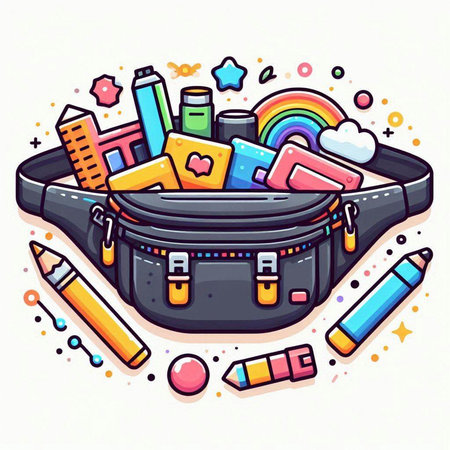 Vector illustration of a bag with school supplies. Back to school.のイラスト素材