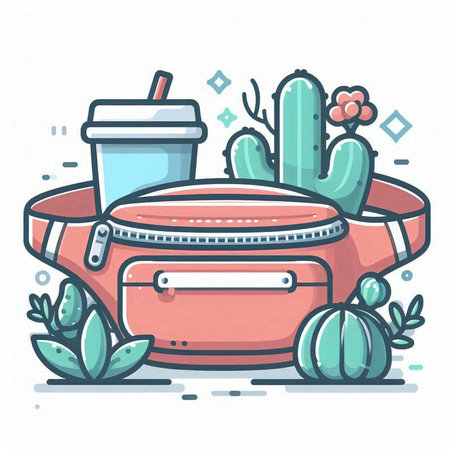 Suitcase with succulents and coffee. Vector illustration.のイラスト素材