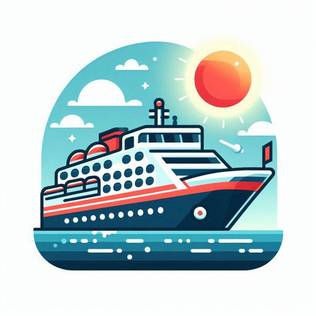 Cruise ship in the sea. Vector illustration in flat style.のイラスト素材