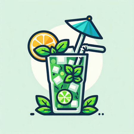 Mojito cocktail with mint leaves and orange. Vector illustration.のイラスト素材