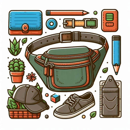 Vector illustration of men's accessories in doodle style on white background.のイラスト素材