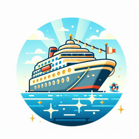 Cruise ship in the sea. Vector illustration in a flat styleのイラスト素材
