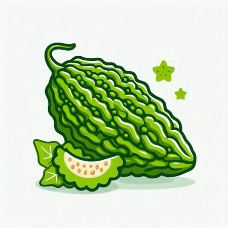 Bitter melon on white background. Vector illustration of bitter melon.のイラスト素材