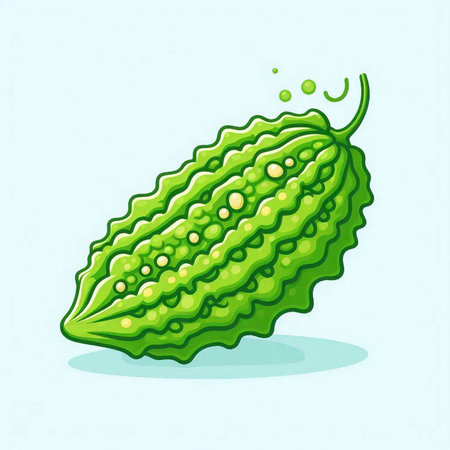 Bitter melon isolated on blue background. Vector illustration of bitter melon.のイラスト素材