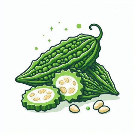 Bitter gourd, bitter melon, bitter gourd illustrationのイラスト素材