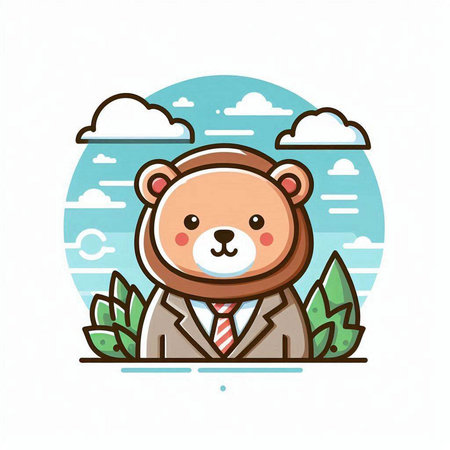 Cute cartoon bear in suit and tie. Vector illustration. Flat design.のイラスト素材