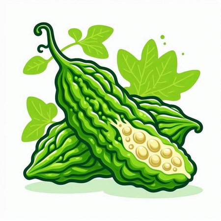 Bitter melon isolated on a white background. Vector illustration.のイラスト素材