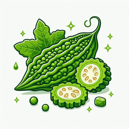 Bitter melon, bitter gourd, bitter melon, bitter melon vector illustrationのイラスト素材