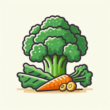 Broccoli and carrot. Vector illustration of a fresh organic vegetable.のイラスト素材