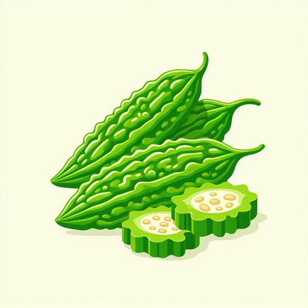 Bitter melon isolated on white background. Vector cartoon illustration.のイラスト素材