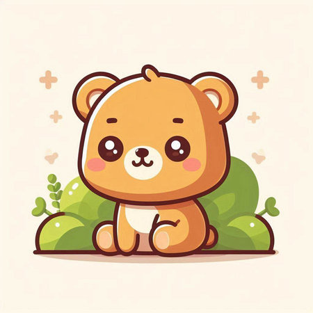 Cute cartoon bear sitting on the grass. Vector illustration. Cute animal.のイラスト素材
