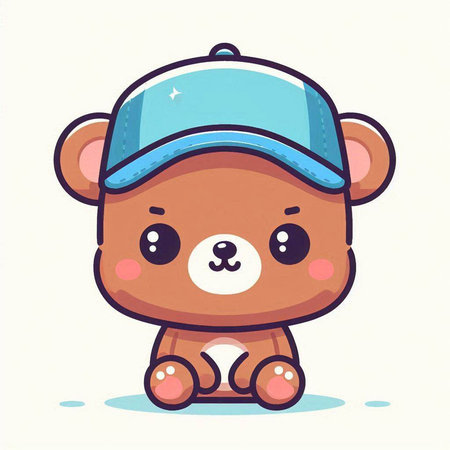 Cute cartoon teddy bear in baseball cap. Vector illustration.のイラスト素材