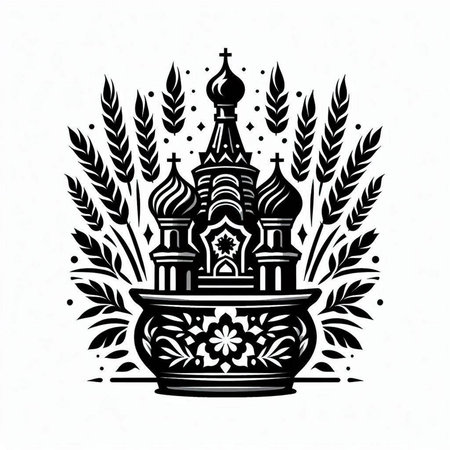 Orthodox church in the vase. Monochrome vector illustration.のイラスト素材